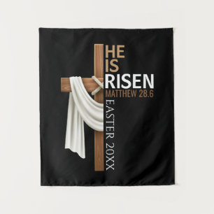 Personalized He Is Risen Vintage Easter Cross Tapestry