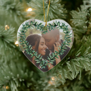 Personalized Heart First Married Christmas Photo Ceramic Tree Decoration