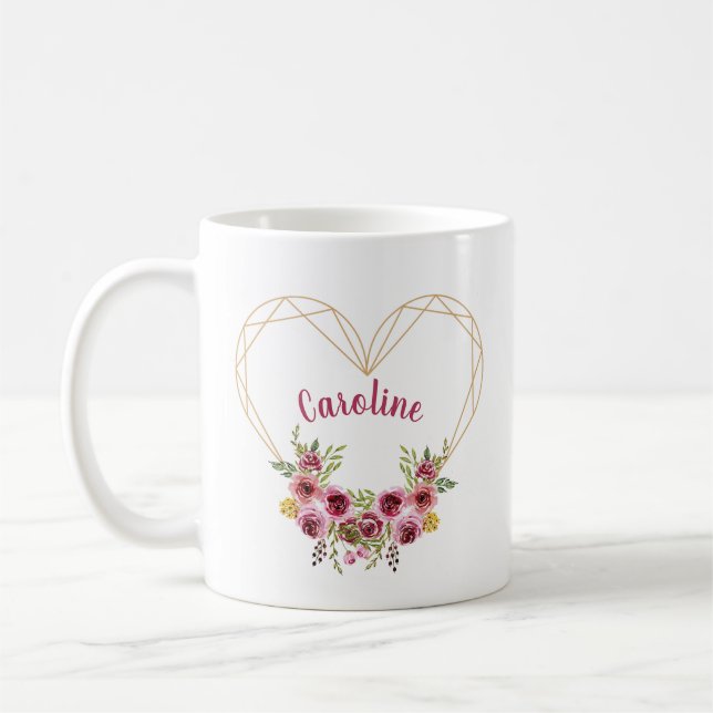 Personalized Heart & Flowers Romantic Mug (Left)