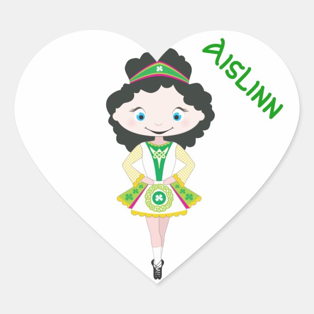 PERSONALIZED HEART irish dancer dancing black hair Sticker (Front)