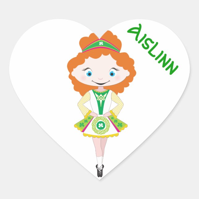PERSONALIZED HEART irish dancer dancing red hair Sticker (Front)