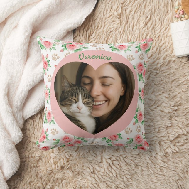 Personalized Heart Photo & Watercolor Floral Cushion (Blanket)