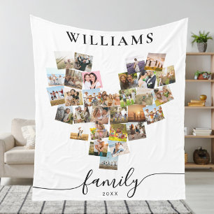 Personalized Heart Shaped Family Photo Collage Fleece Blanket