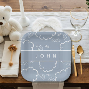 Personalized Heavenly Angel Halo Cloud Blue Paper Plate