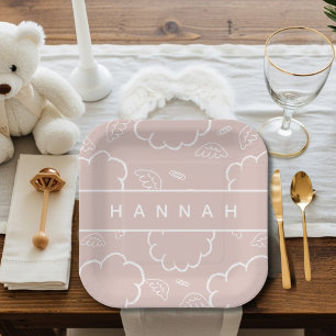 Personalized Heavenly Angel Halo Cloud Pink Paper Plate