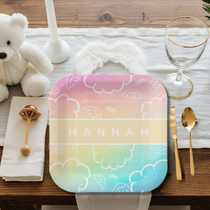 Personalized Heavenly Angel Halo Cloud Rainbow Paper Plate