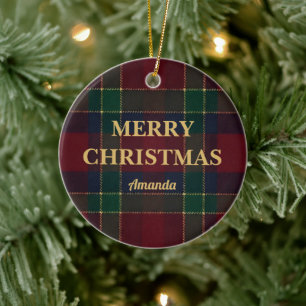 Personalized Heritage Tartan Christmas Ceramic Tree Decoration