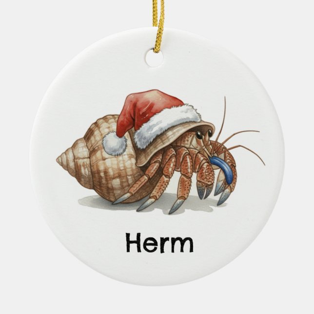 Personalized Hermit Crab at Christmas Ceramic Tree Decoration (Front)