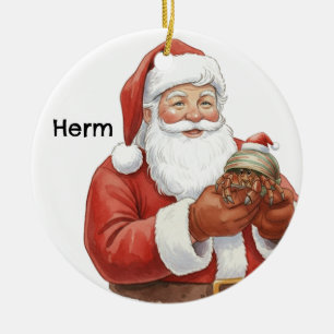 Personalized Hermit Crab with Santa Ceramic Tree Decoration