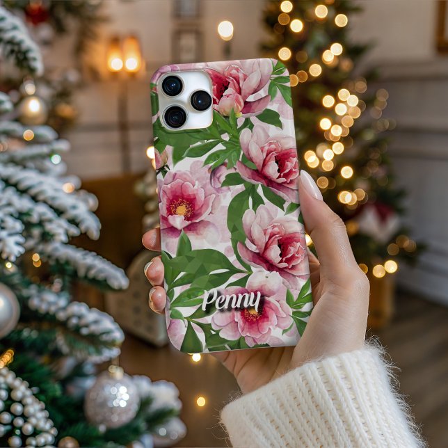 Personalized High-Poly Peony Phone Case (Personalize Your Tech! Add a custom name to this artistic phone case. It's the perfect unique gift!)
