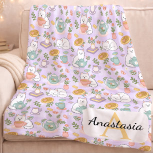 Personalized High Tea Monogram Name Pastel Purple Fleece Blanket