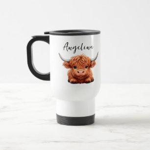 Personalized Highland Cow   Cute Farm Animal Travel Mug
