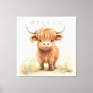 Personalized highland cow nursery wall art