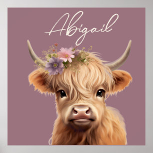 Personalized highland cow nursery wall art