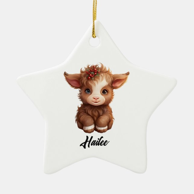 Personalized Highland Cow ornament (Front)