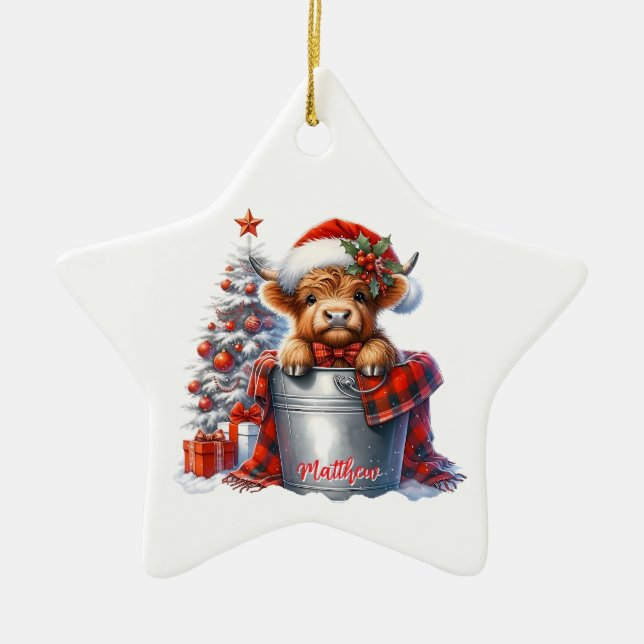 Personalized Highland Cow  ornament (Front)