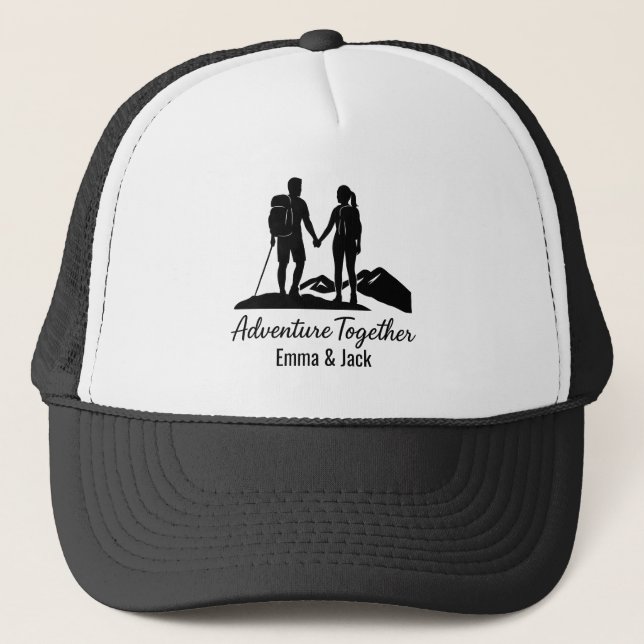 Personalized Hiking Couple Silhouette Minimalist Trucker Hat (Front)