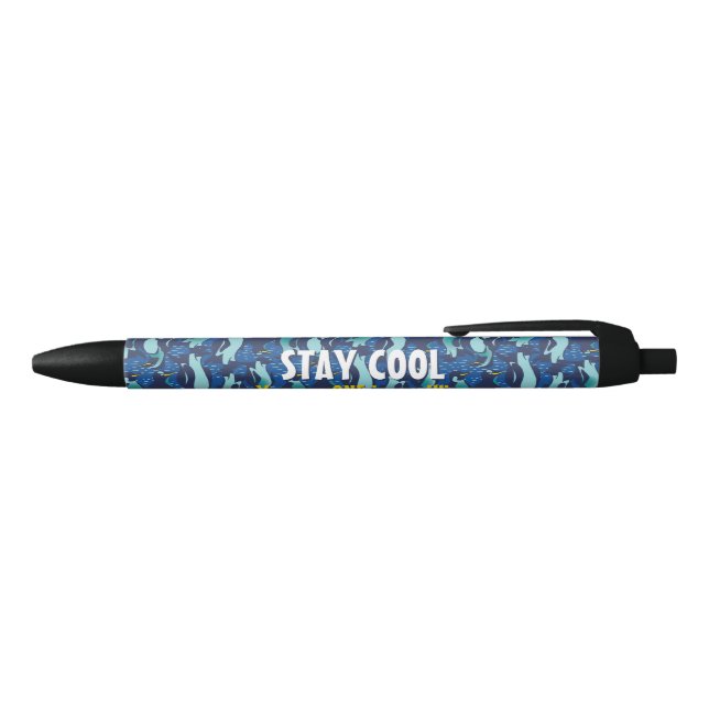 Personalized Hip Navy Blue Penguin Colony Black Ink Pen (Top)