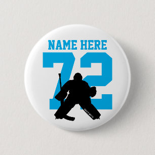 Personalized Hockey Goalie Name Number Turquoise 6 Cm Round Badge