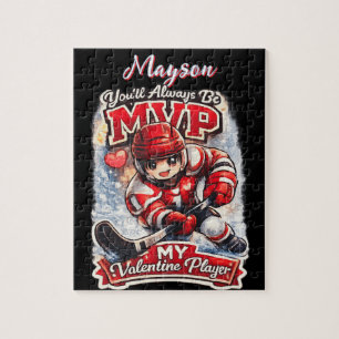 Personalized Hockey MVP My Valentine Player Jigsaw Puzzle