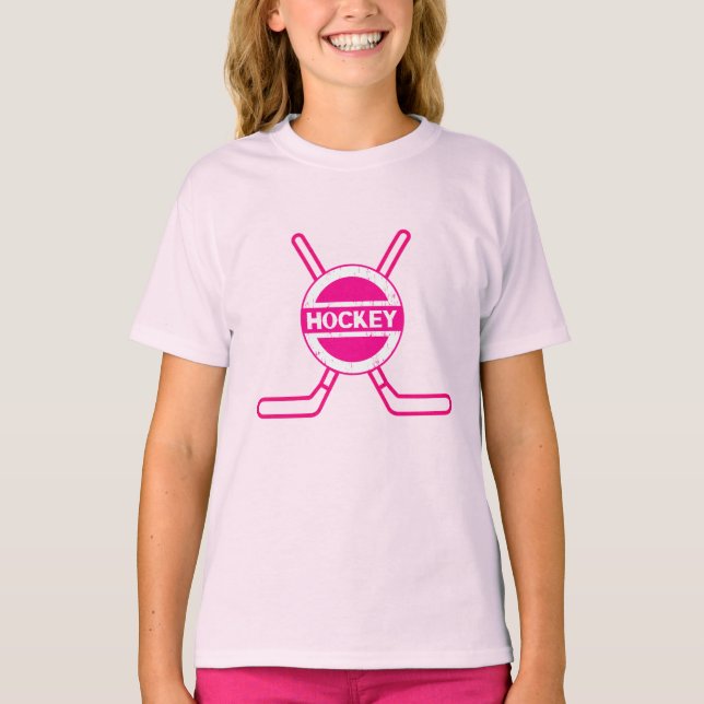 Personalized Hockey Name and Number Pink T-Shirt (Front)