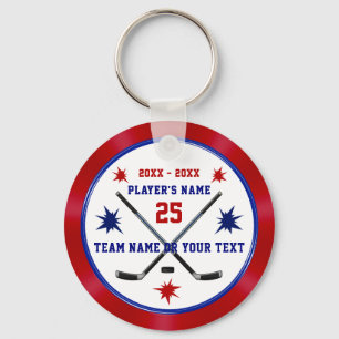 Personalized Hockey Party Favors, Red, White, Blue Key Ring