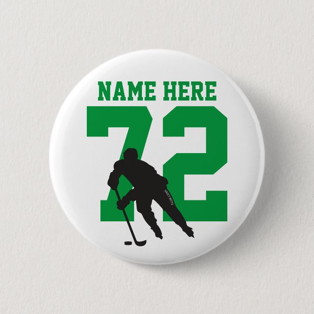 Personalized Hockey Player Name Number green flair 6 Cm Round Badge (Front)