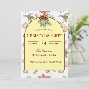 Personalized Holiday Bells & Pine Greenery Invitation