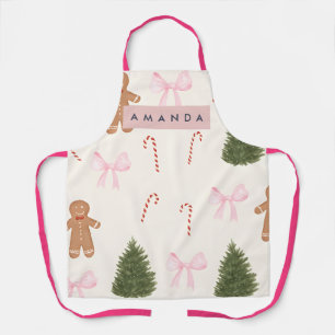Personalized Holiday Gingerbread & Pink Bow Apron