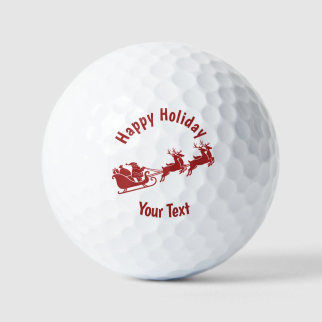 Personalized Holidays Santa Sleigh Ride Scene Golf Balls (Front)