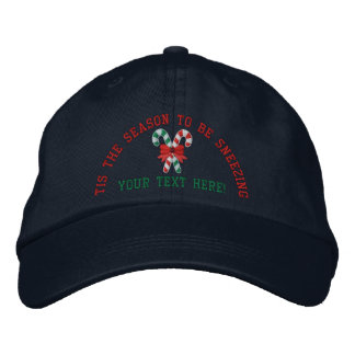 Personalized Holidays Sneezing Candy Canes Embroidered Hat
