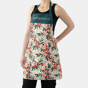 Personalized Holly Berry Pattern Apron