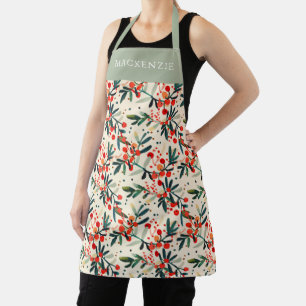 Personalized Holly Berry Pattern Apron
