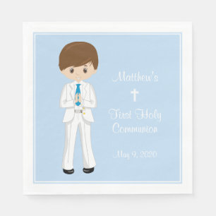 Personalized Holy Communion Brunette Boy Napkin