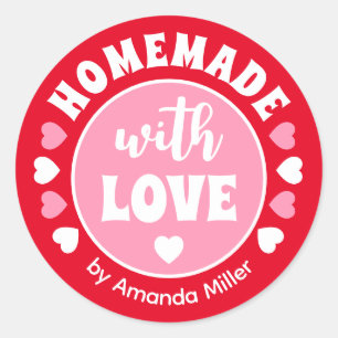 Personalized Homemade With Love Red Baking Classic Round Sticker