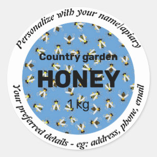 PERSONALIZED HONEY LABELS. HOBBY BEEKEEPER, APIARY CLASSIC ROUND STICKER