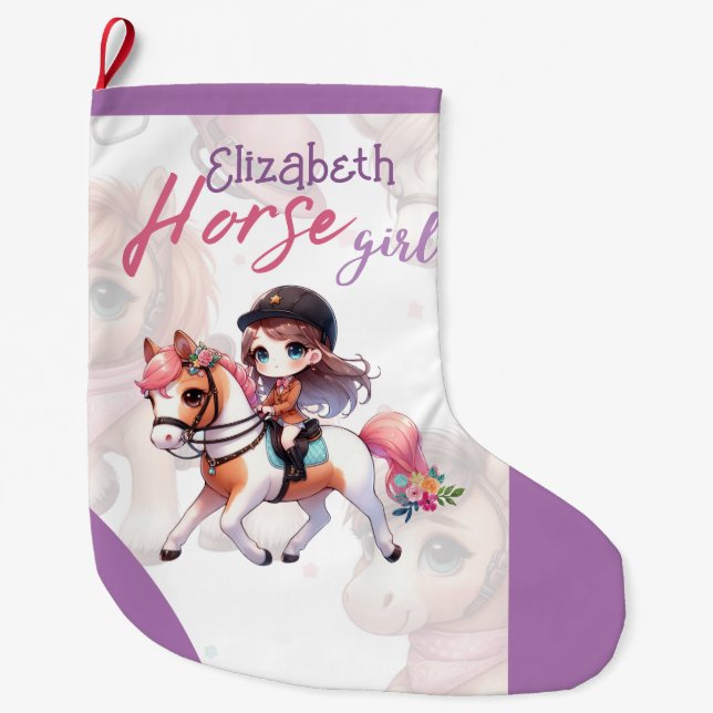 Personalized Horse Girl Dressage Rider Christmas Large Christmas Stocking (Front)