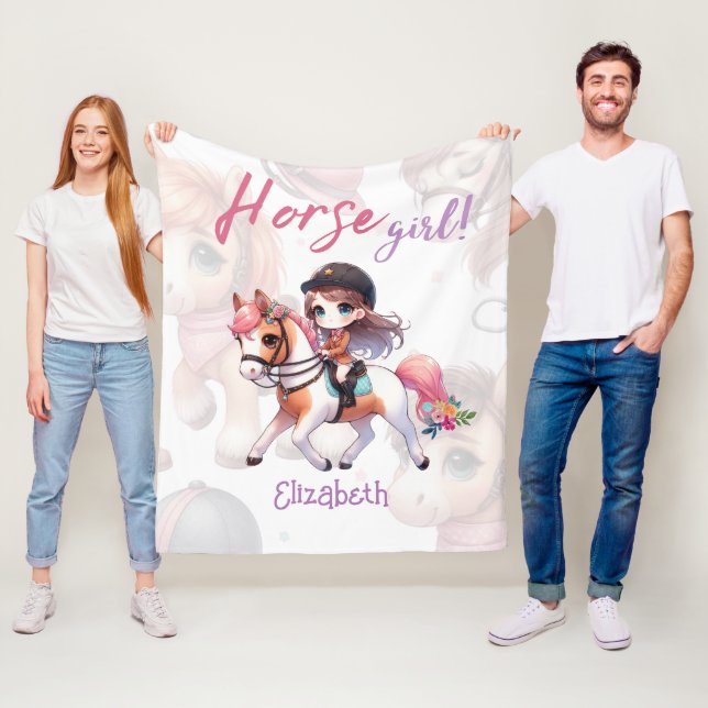 Personalized Horse Girl Dressage Rider Fleece Blanket (In Situ)