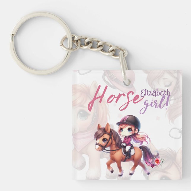 Personalized Horse Girl Dressage Rider Named Key Ring (Front)