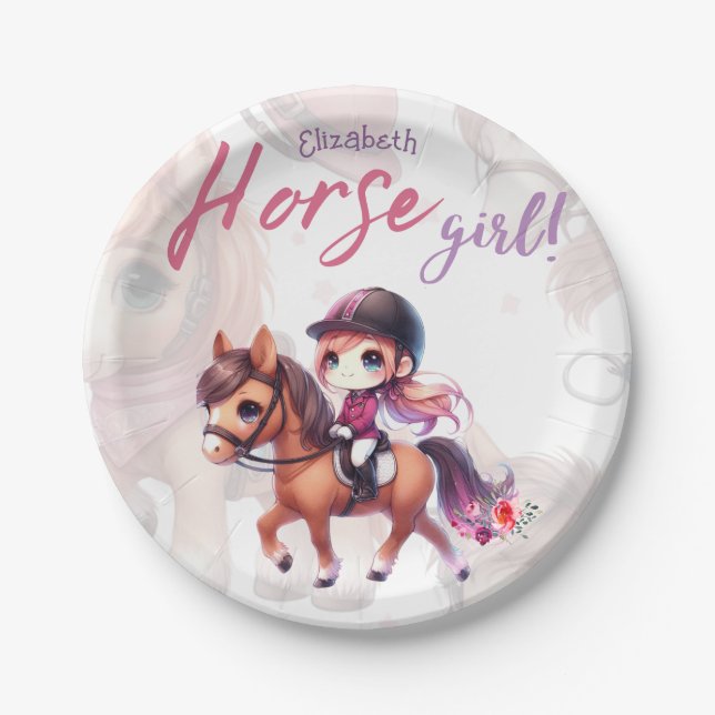 Personalized Horse Girl Dressage Rider Named Paper Plate (Front)