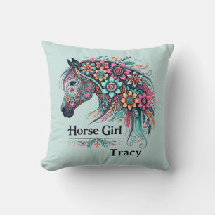 Personalized Horse Girl Throw Pillow