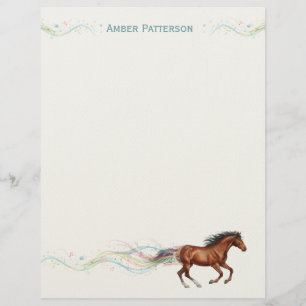 Personalized Horse Stationery Brown Horse & Music Custom Letterhead