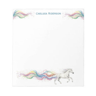 Personalized Horse Stationery White Horse Rainbow Notepad