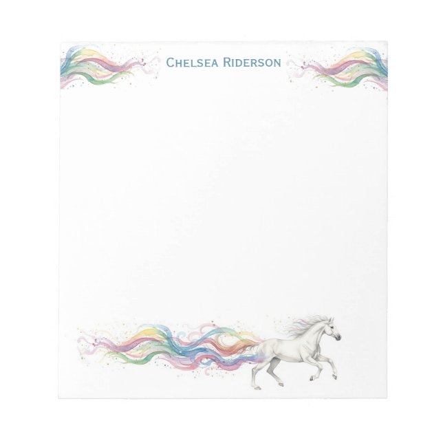 Personalized Horse Stationery White Horse Rainbow Notepad (Front)