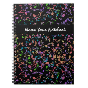 Personalized Hot Music Notes on Black Notebook
