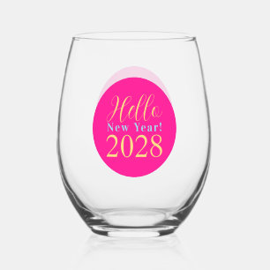 Personalized Hot Pink New Year's Eve Party Stemless Wine Glass