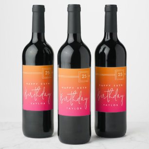 Personalized Hot Pink Orange 25th Birthday Wine Label