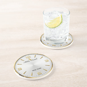 Personalized Hotel Name Luxury Gold Silver Coaster