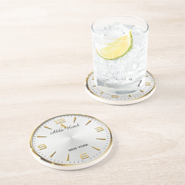 Personalized Hotel Name Luxury Gold Silver  Coaster (Side)