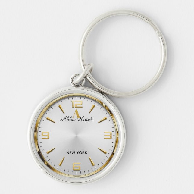 Personalized Hotel Name Luxury Gold Silver  Key Ring (Front)